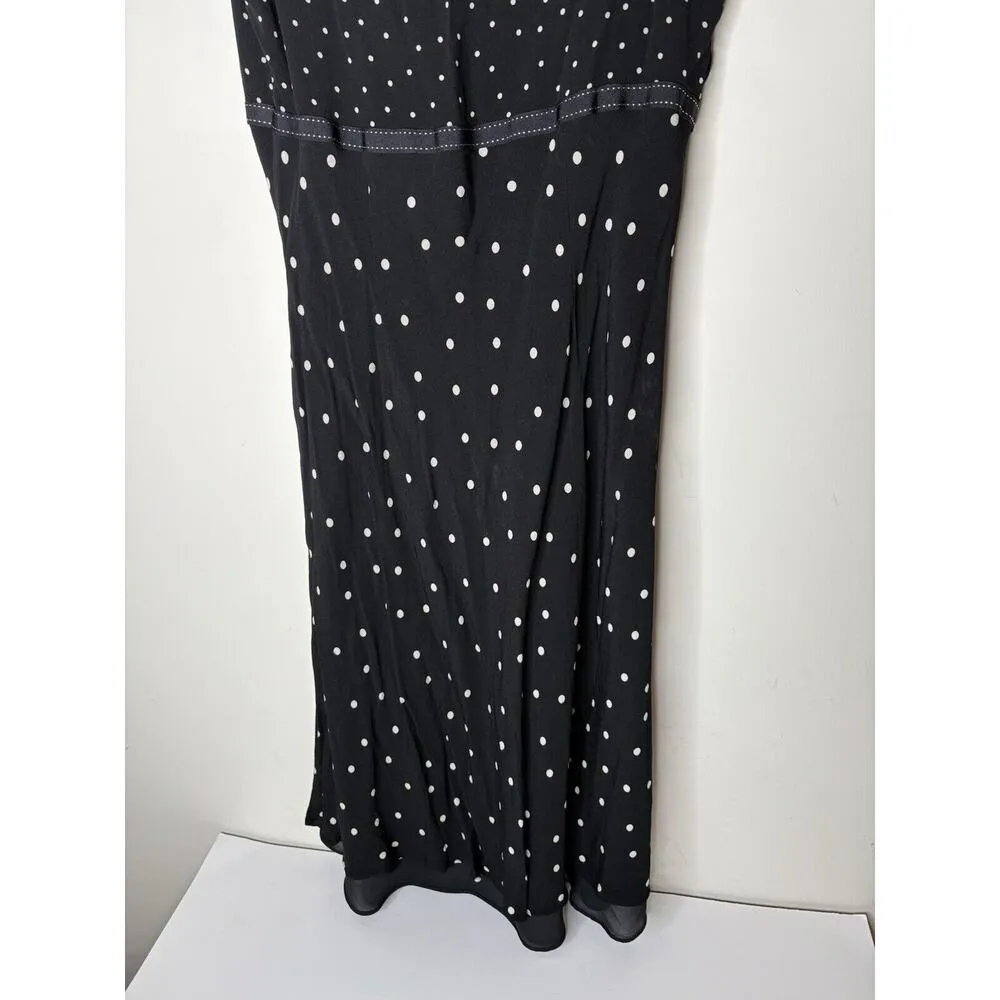 Vintage Ann Taylor Dress Womens Size 10 Black Polka Dots Tan Ruffle Trim Ribbon - Image 6