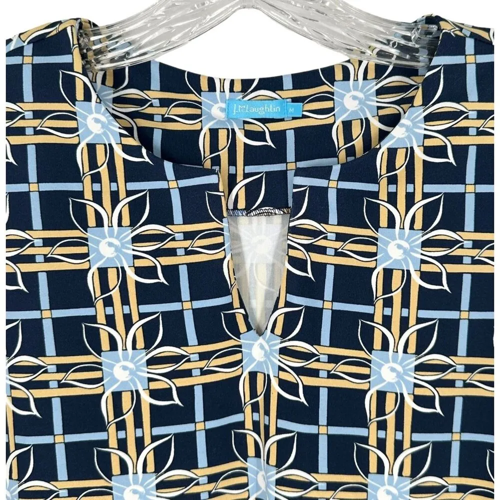 J.McLaughlin Catalina Cloth Split Neck Top Navy Chain Print Size M - Image 3