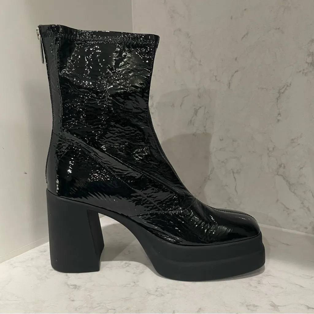 New! Free People Double Stack‎ Platform Boot in Black Patent Sz 40 US 9 - Image 6