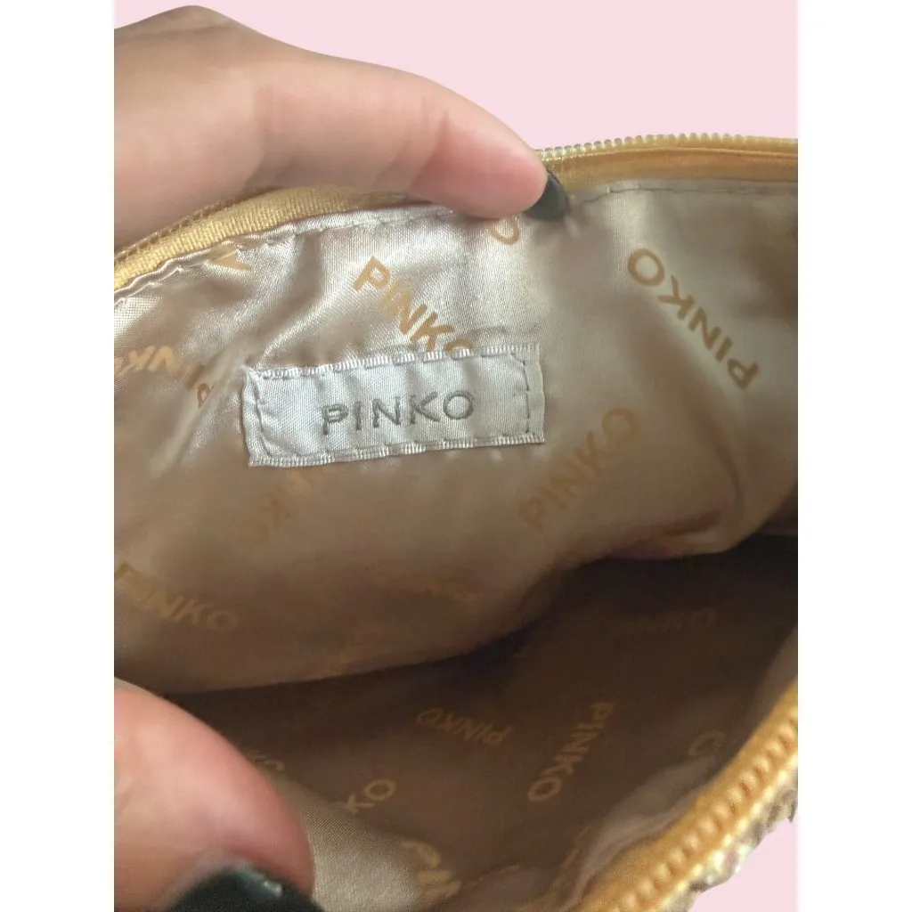 PINKO Gold Black Sequin Logo Cocktail Clutch Bag - Image 5