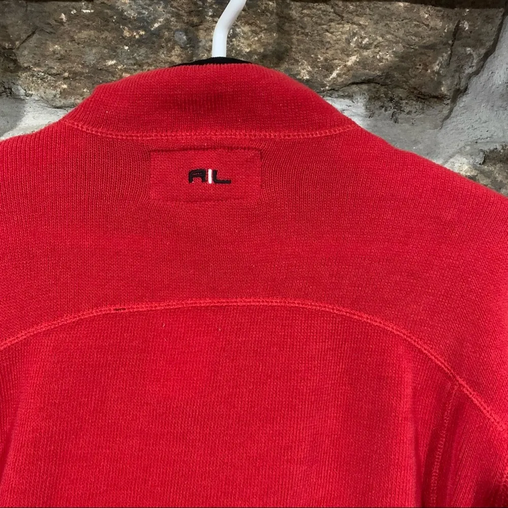 Vintage Red/Black Polo Ralph Lauren Embroidered Zip Up Sweatshirt Jacket Red Size L - Image 6