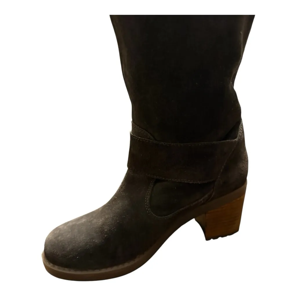 Gioseppo Used Chocolate Brown Stacked Heel Suede Boot with Buckle Fall Classic Size 9 - Image 9