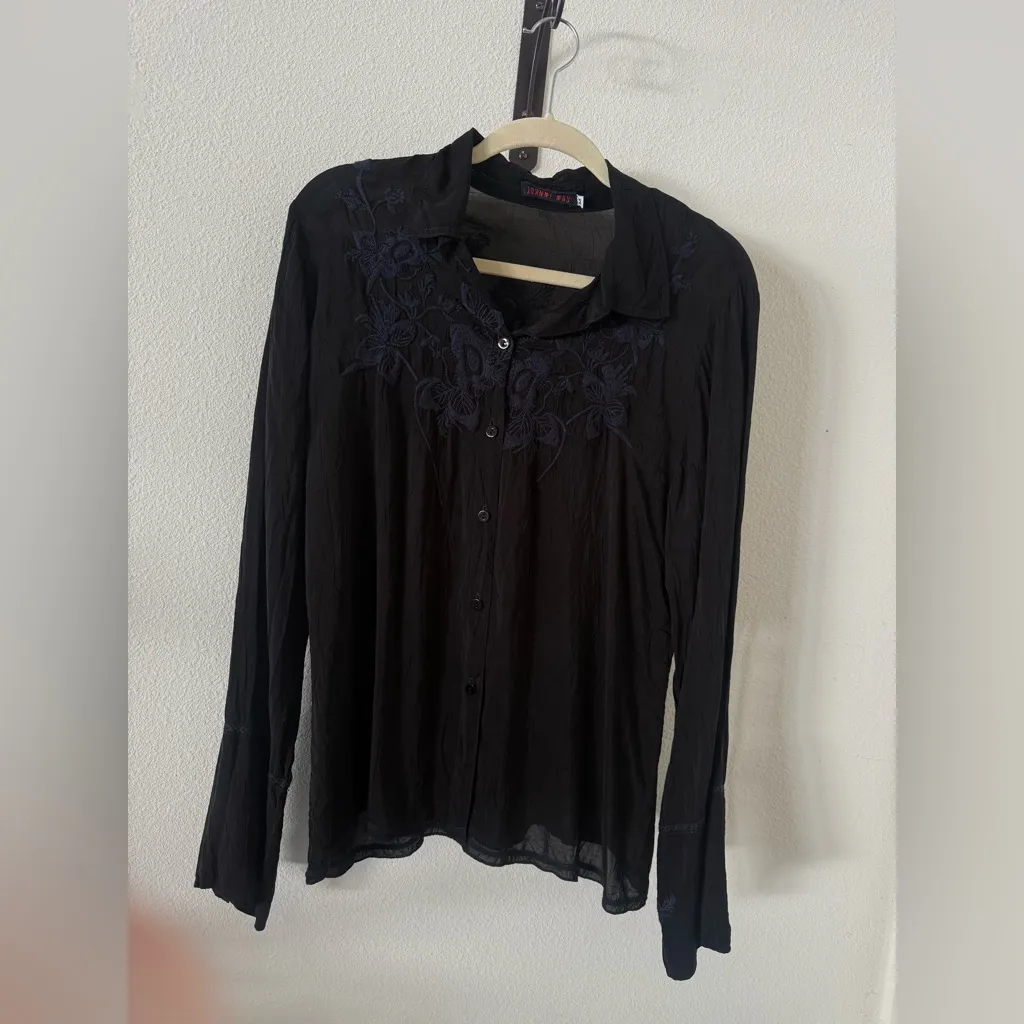 Johnny Was Black Button Down Shirt with Embroidery - Image 8