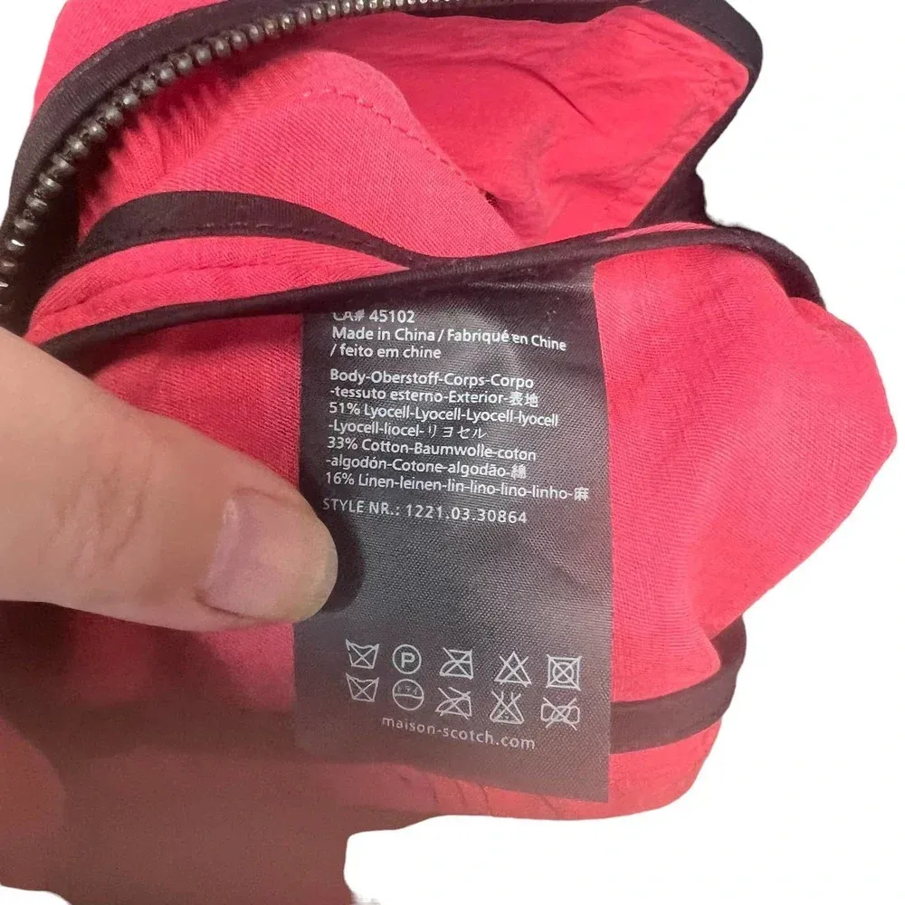 Maison Scotch Coral Pink Red Zip Trim Open Linen Blend Blazer Jacket Size 3 US 8 - Image 10