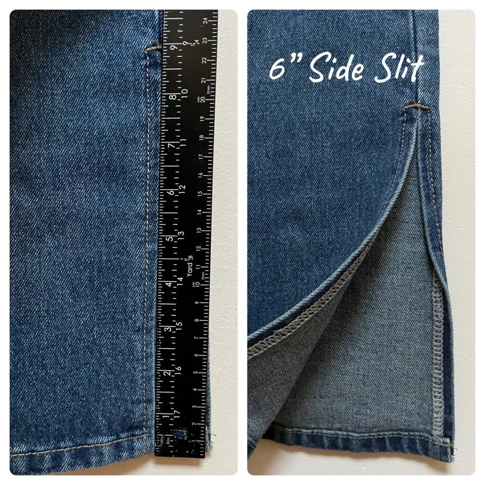 Blue Cotton Side Ankle Slit Ripped Knee Jean Size‎ XS Western Country - Image 5