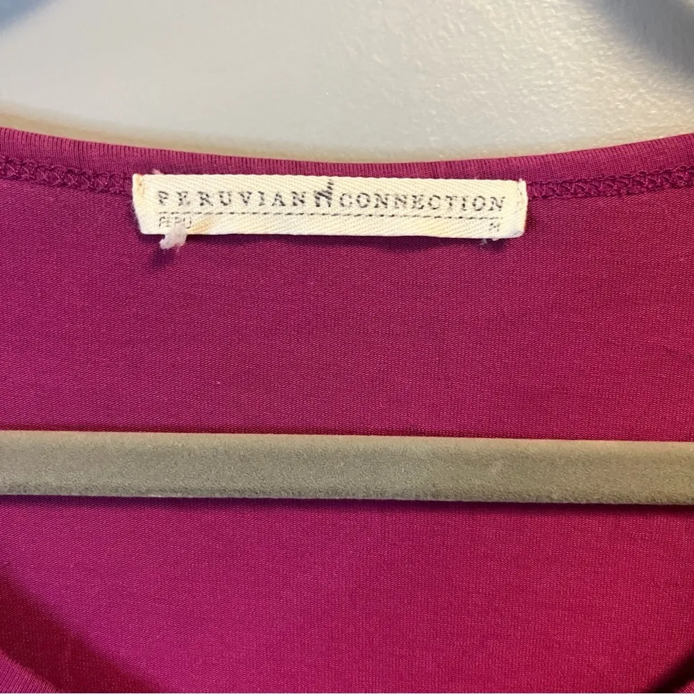 Peruvian Connection Top Hot Pink Long Sleeve Scoop Neck Tee Sz M GUC - Image 2