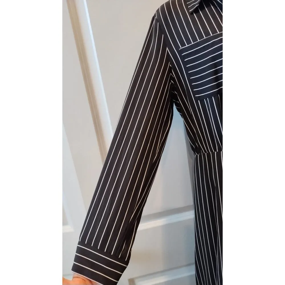 Who What Wear Sheath Dress Black White Pinstriped Long Sleeves Button down small - Image 4