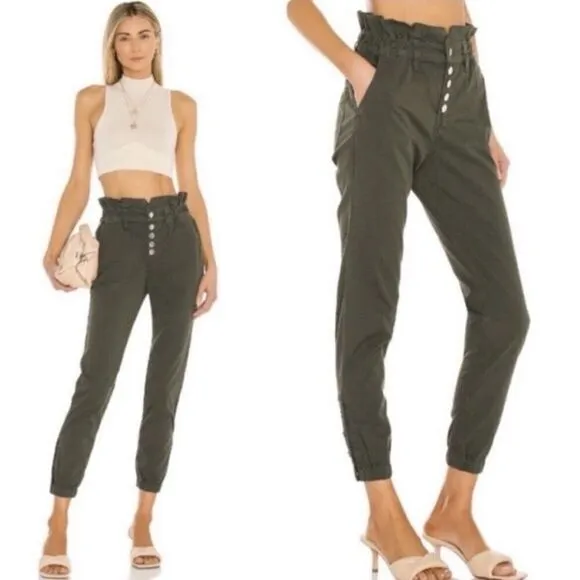 Veronica Beard Tedi Paperbag Pants Green Women’s Size 25 High Rise Cropped Twill - Image 2