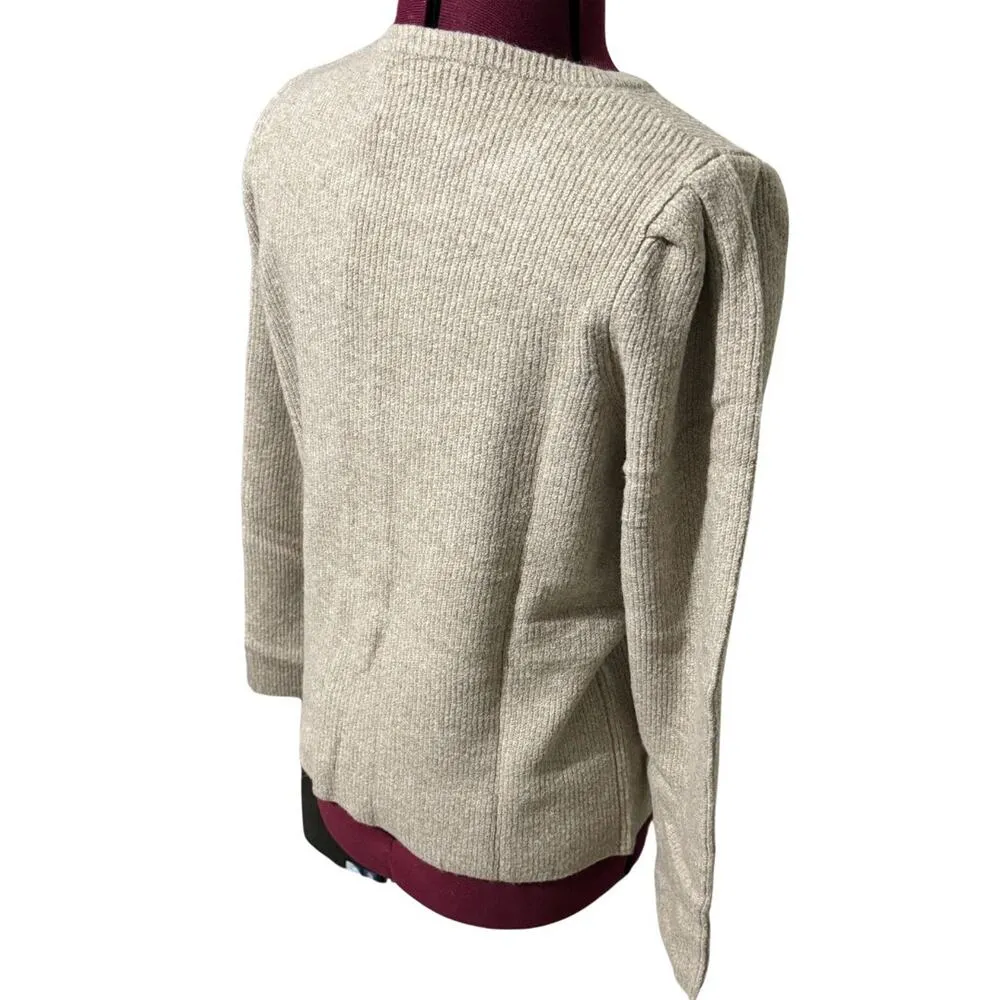 STITCHES & STRIPES Heathered Crew Neck Long Puff Sleeve Sweater Oatmeal Tan XL - Image 5
