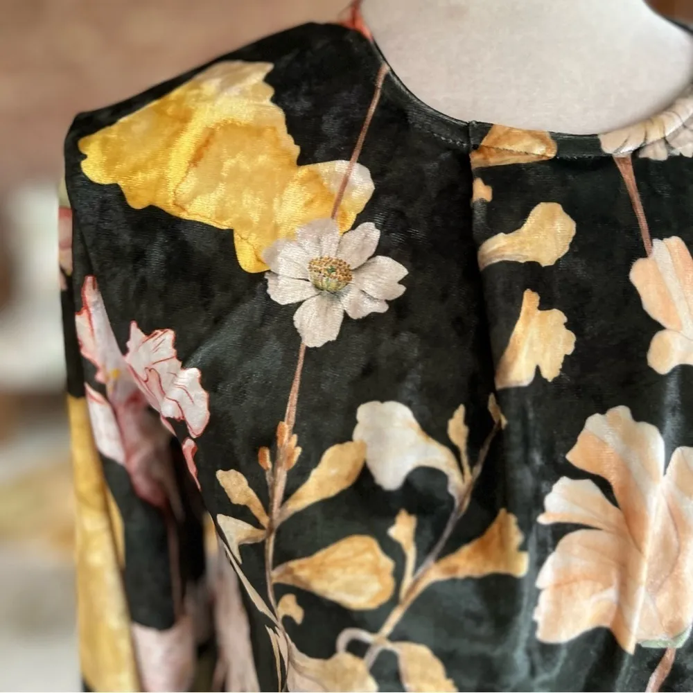 Zara Bodysuit Velour Velvet Floral Green Long Sleeve S Cocktail Holiday Chic Mod - Image 4