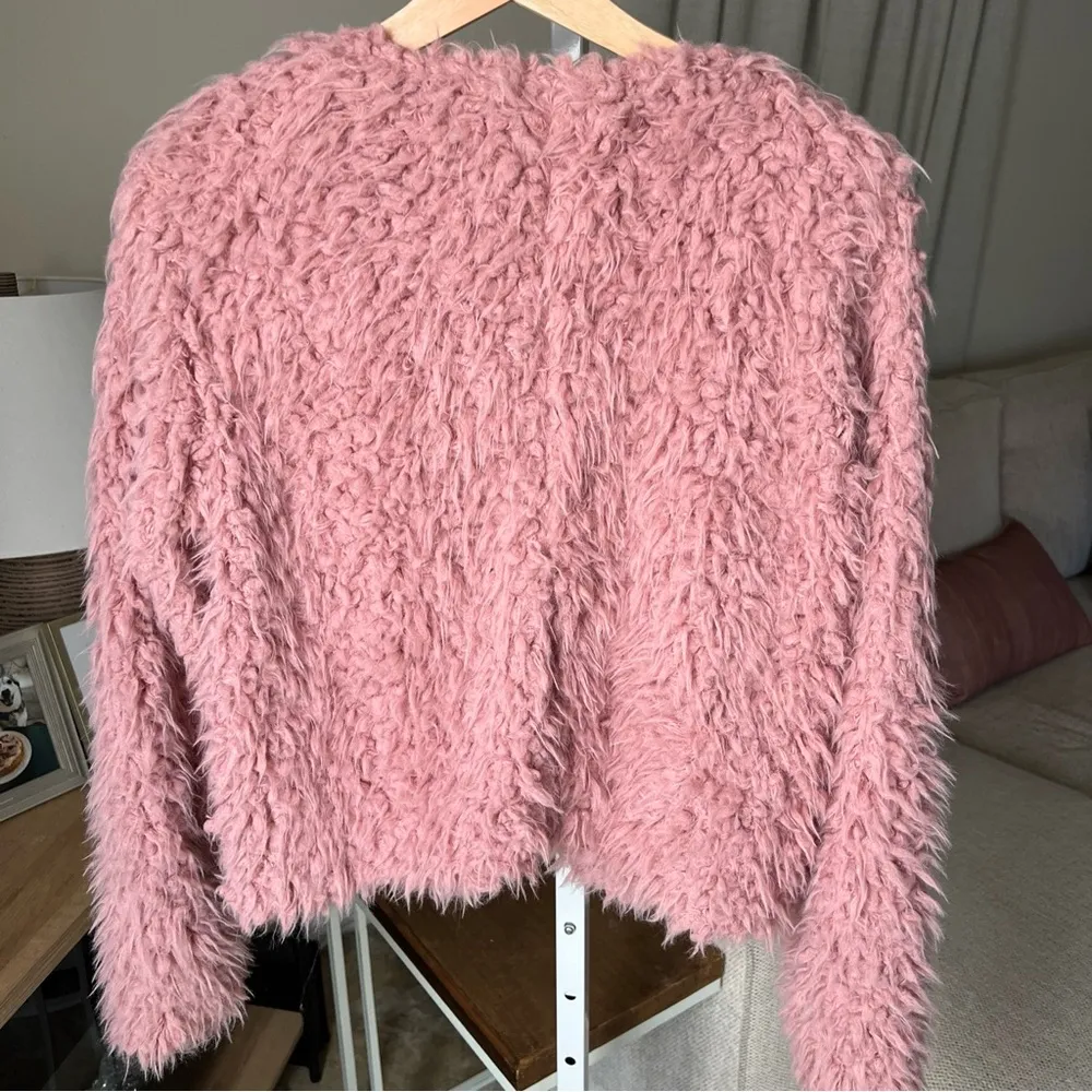 Candies Pink Fluffy Cropped Full Zip Retro Jacket Furry Shag Coat Size S - Image 10