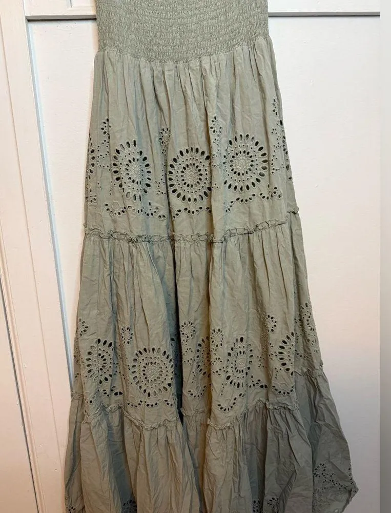 Zara Sage Green Smocked Eyelet Midi Dress - Image 6