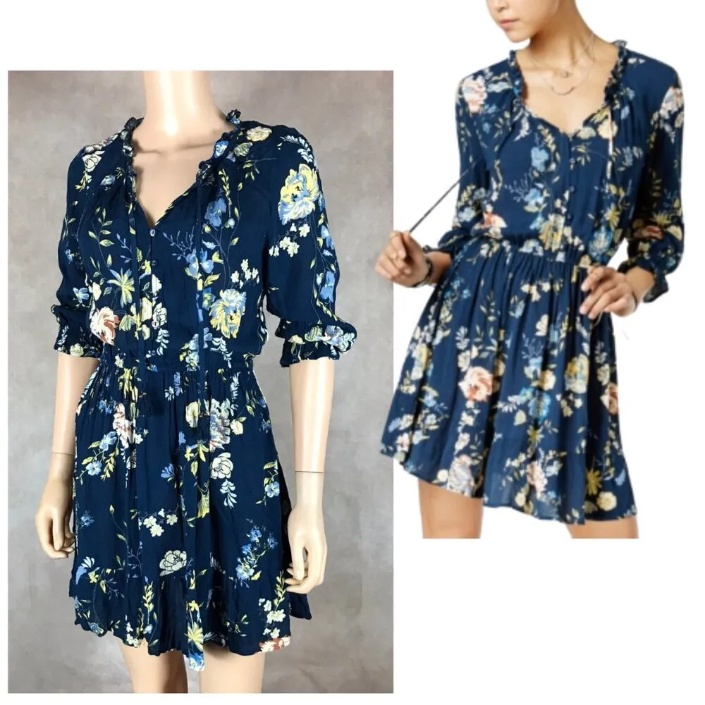American Rag Blue Floral Ruffled Peasant Dress NWT XS - Image 2