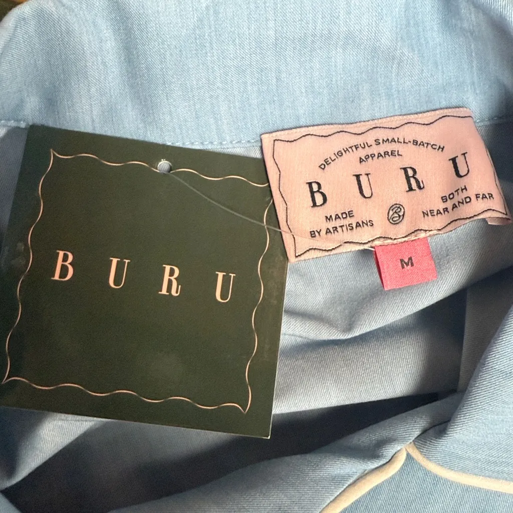 BURU Mel Denim Chambray PJ Blouse Blue Size M - Image 8