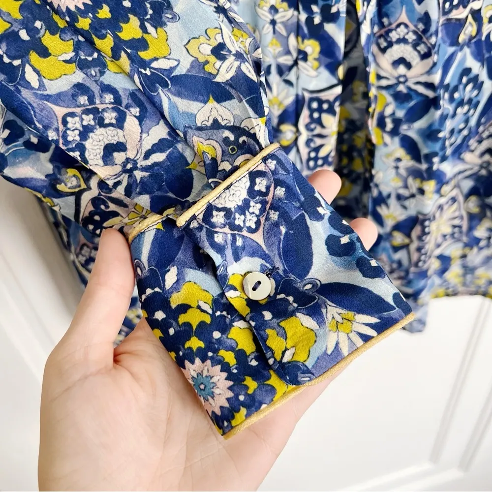 CHUFY • Pia Floral Shirt button down Capri Blue oversized flowy medallion print Size XS - Image 7