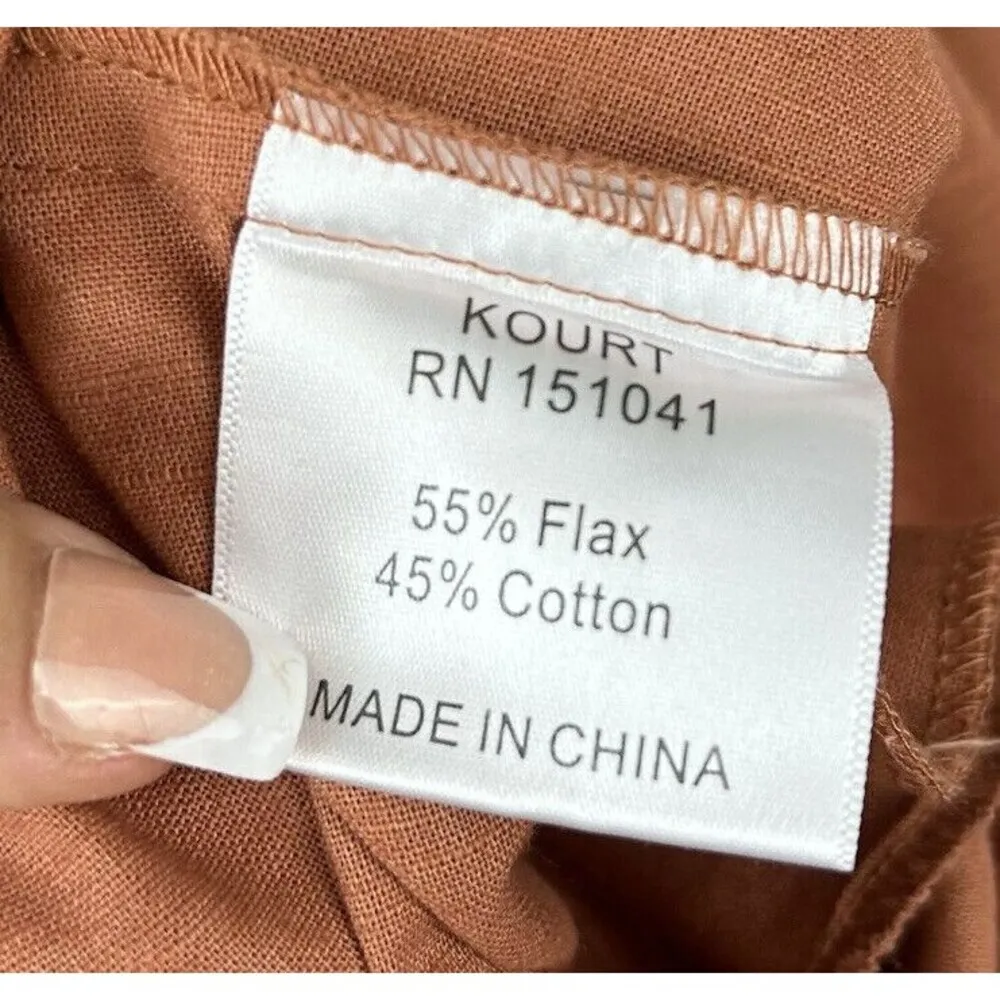 Kourt Size Small Portia Smocked Mini Dress Puff Sleeve Rust burnt orange Flax - Image 5