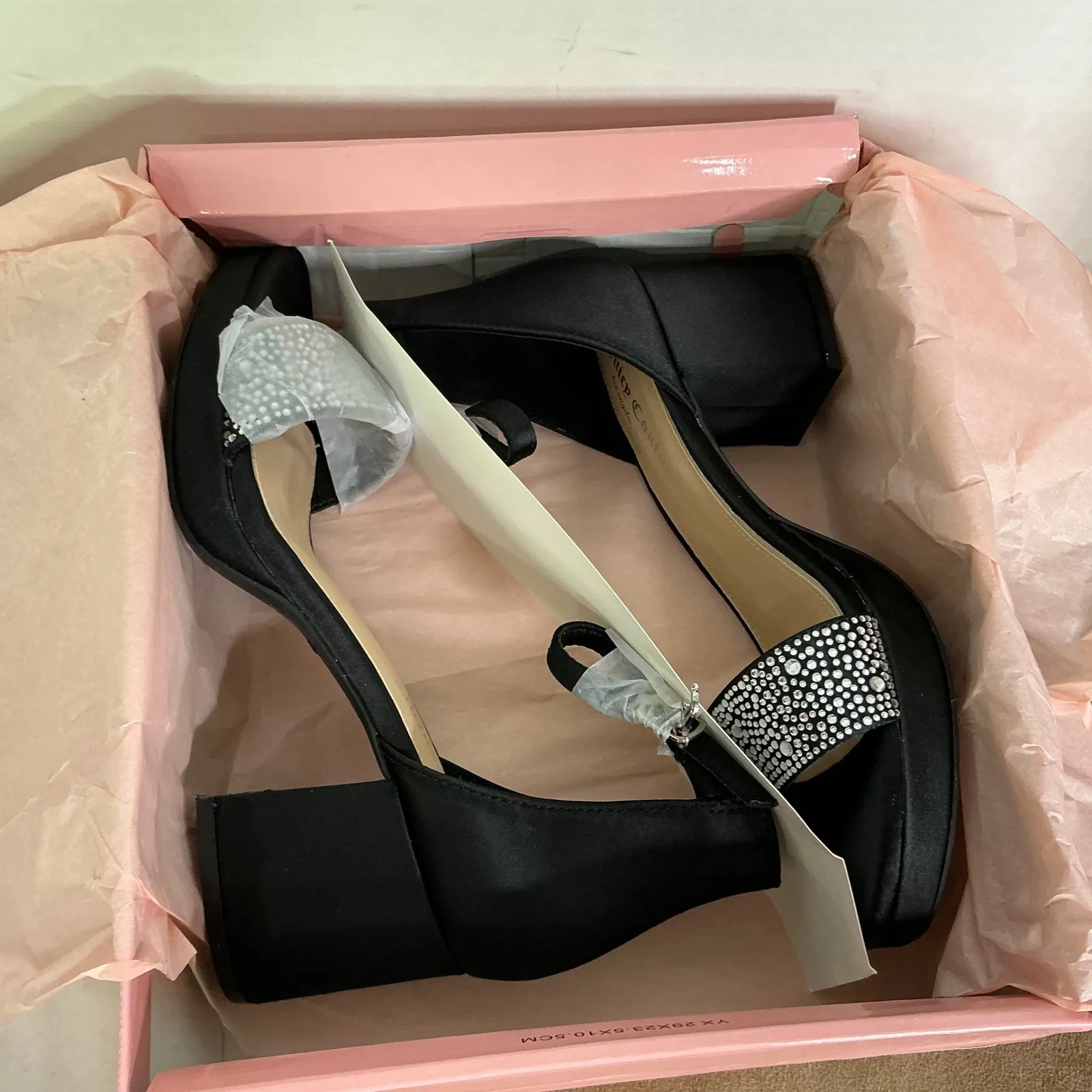 Juicy Couture Rhinestone Heels Womens 8 Y2K Party Dressy Block Sandals Black - Image 10