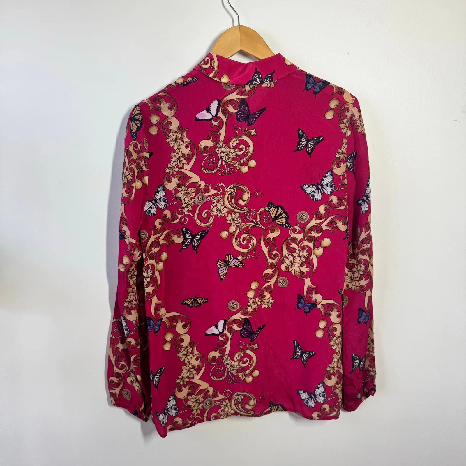 Liu Jo Pink Ruffle Butterfly Print Button Up Top Women 40 M Fairy Novelty Blouse Size M - Image 2