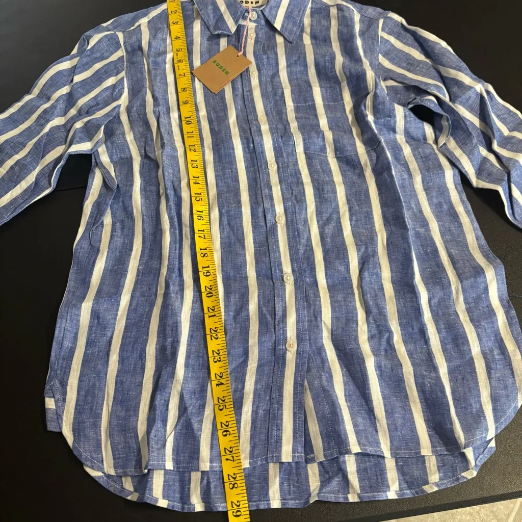 Boden Blue and White Striped Button Down Shirt Green Size 4 - Image 6