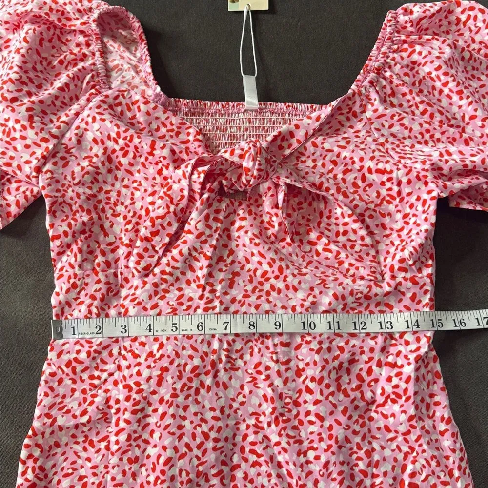 Women’s Short Pink Summer Dress Flutter Sleeve Tie Detail Side Zip Size M NWT Size M - Image 9