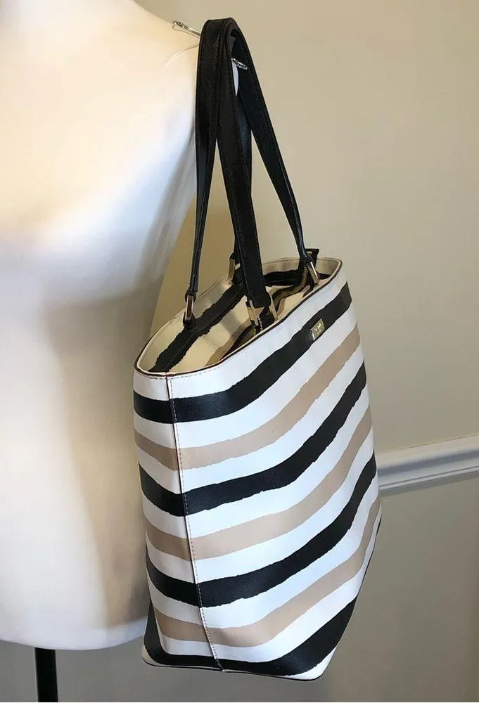 KATE SPADE Striped Zipper Top Two Handle Oversized Tote Beach Bag - Image 2