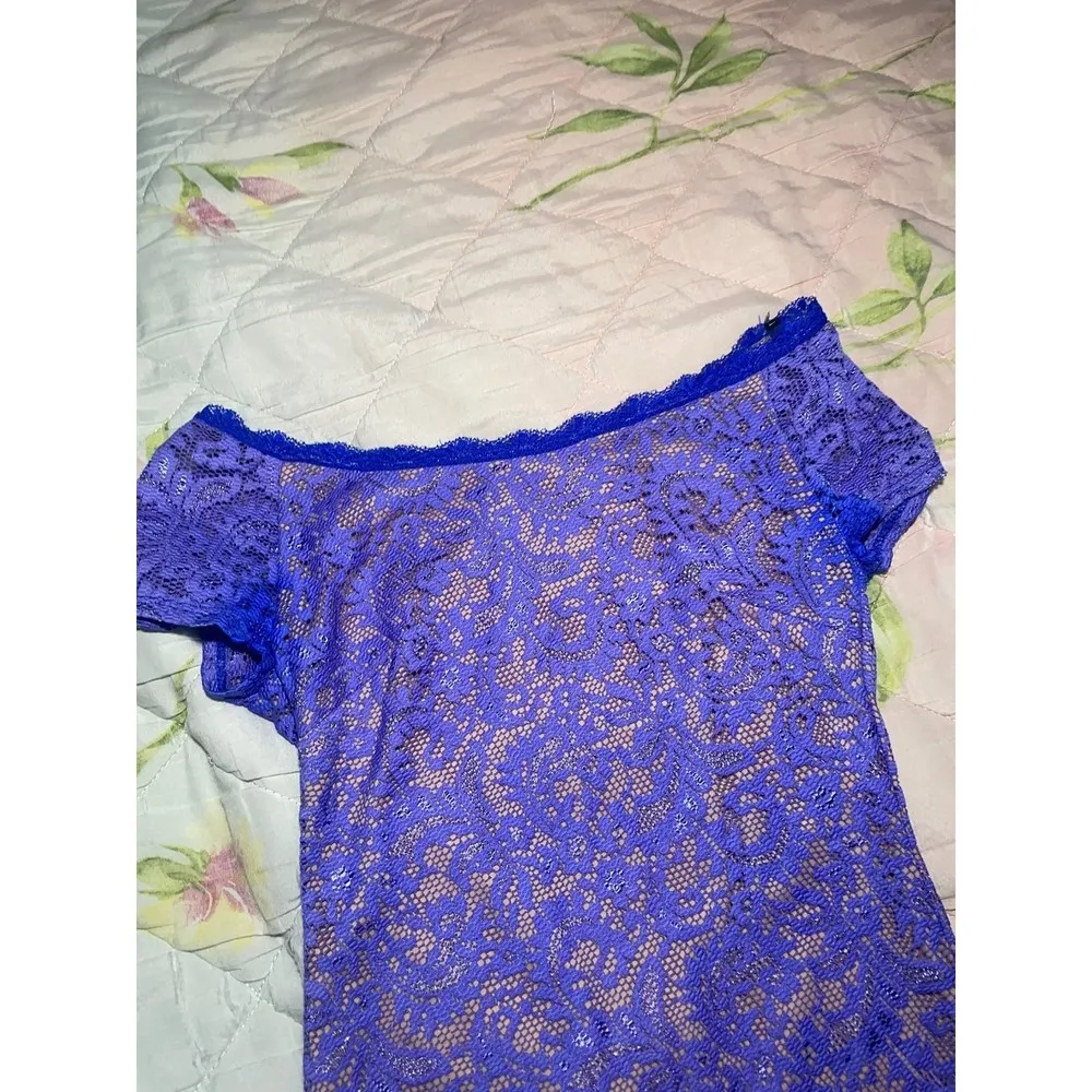 Bison Bisou Womens Lace Blue Midi Bodycon Floral Lace Dress Size 4 Cocktail - Image 4