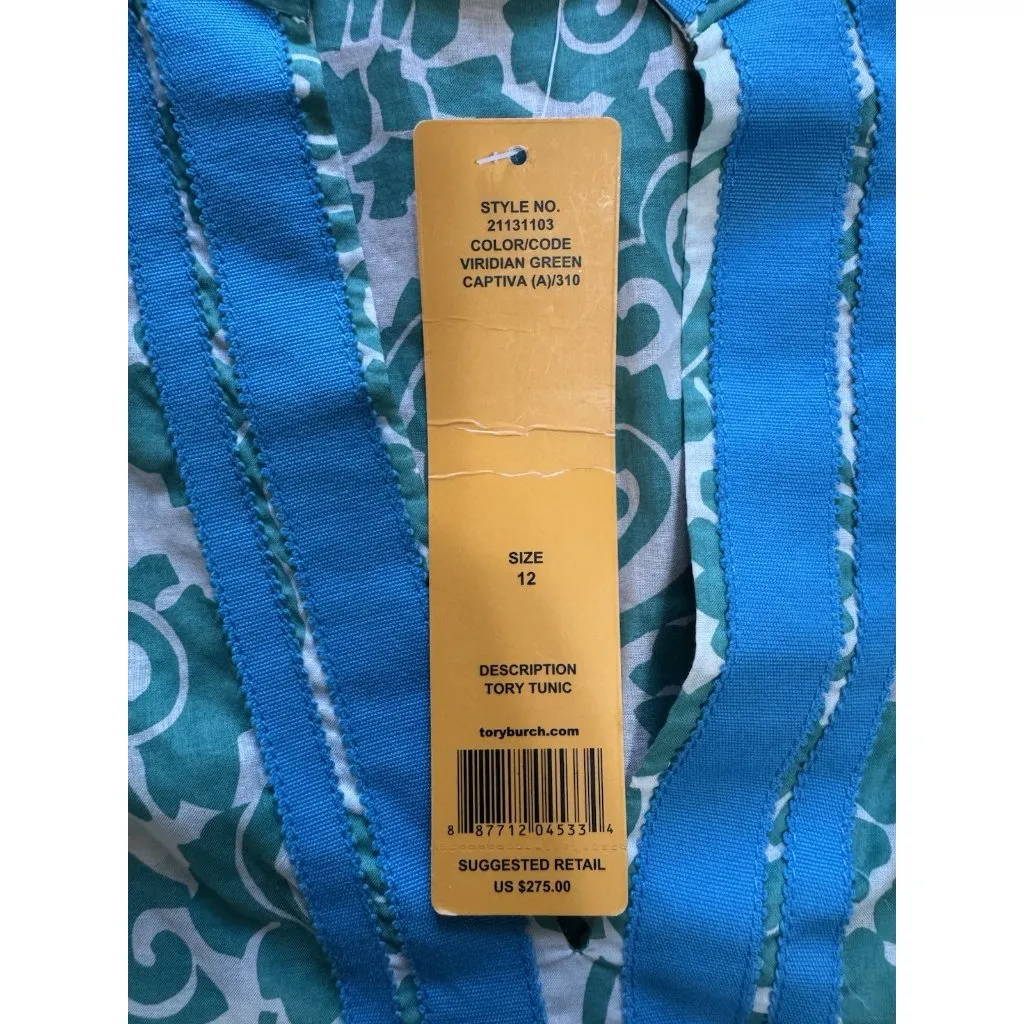TORY BURCH Women Sz 12 Cotton Pullover Tunic‎ Top Long Sleeve Beach Tropical NWT - Image 4