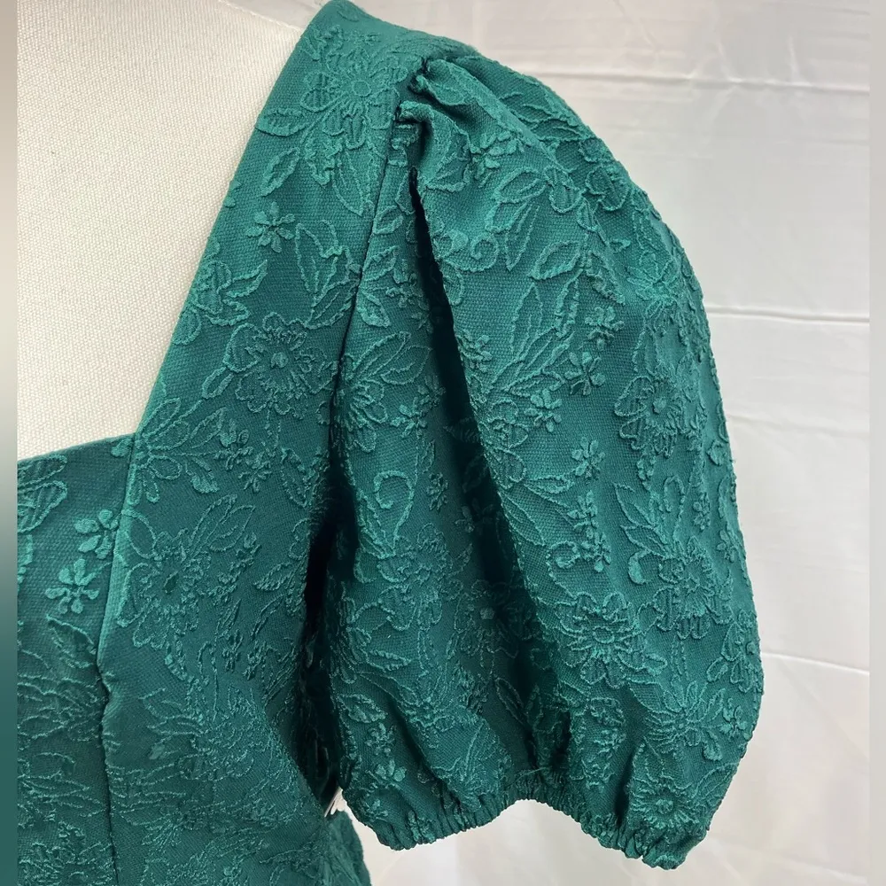 Altar’d State Cecelia Mini Milkmaid Dress Bow Jacquard Puff Sleeve Green Large - Image 2