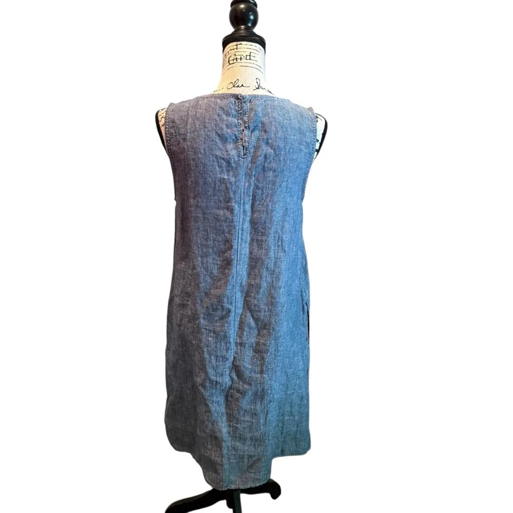 MAX Studio Linen Chambray Dress Blue Size Small Lightweight Pockets - Image 3