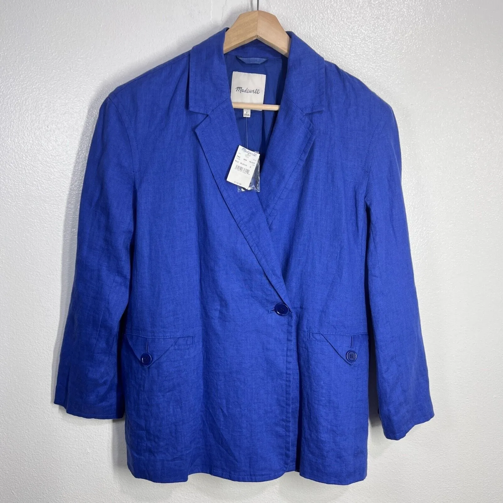 Madewell Double Breasted Crossover Oversized Blazer‎  100% Linen Small Bluestone - Image 2