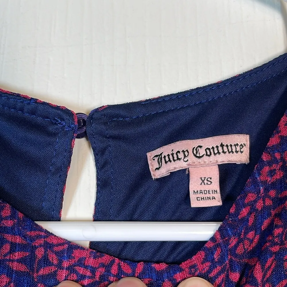 Juicy Couture Purple Navy Sleeveless Peplum Ruffle Floral Blouse XS EUC #0536-OC - Image 6