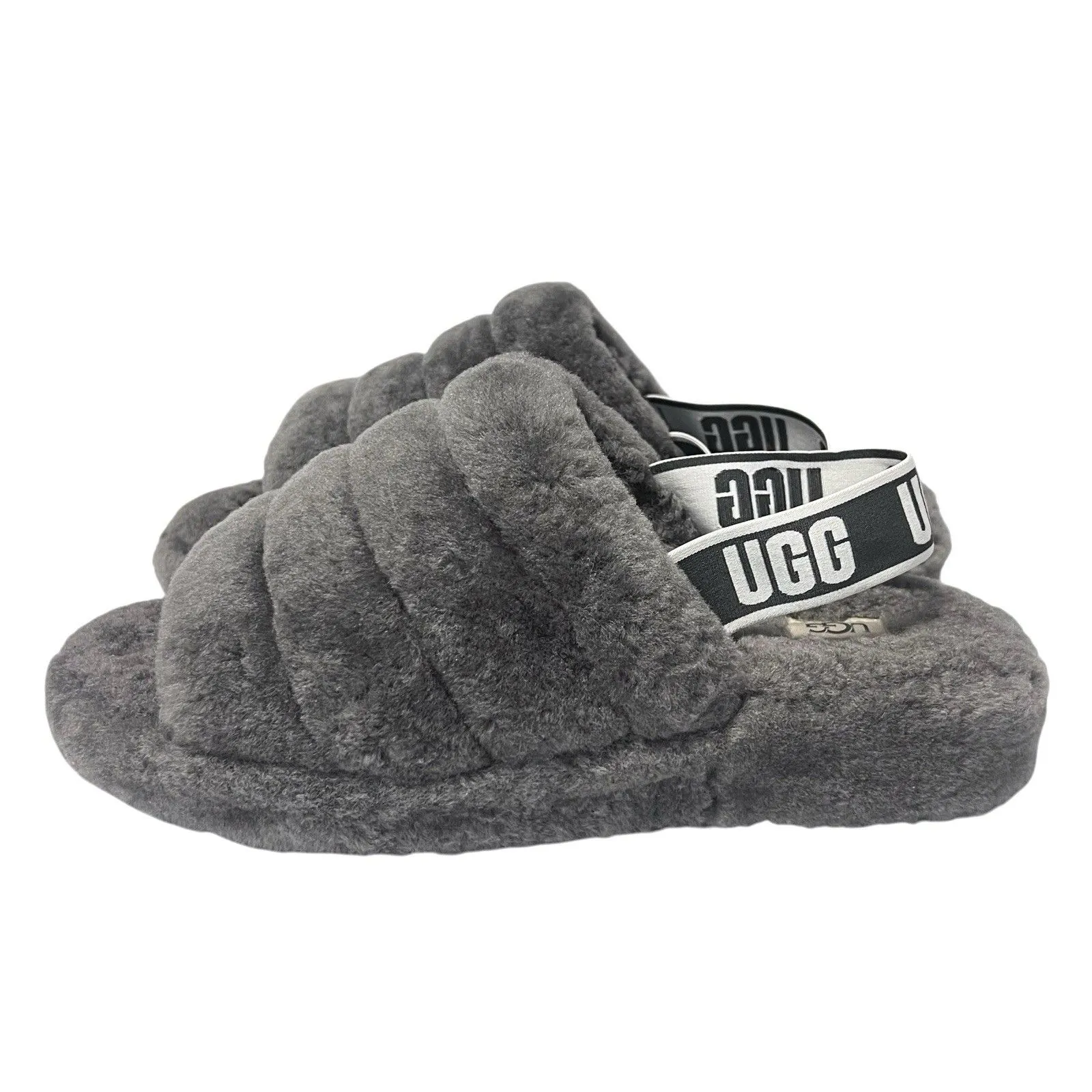 UGG Fluff Yeah Slide Fur Slippers Charcoal Grey Slingback Plush Women’s Size 11 - Image 3