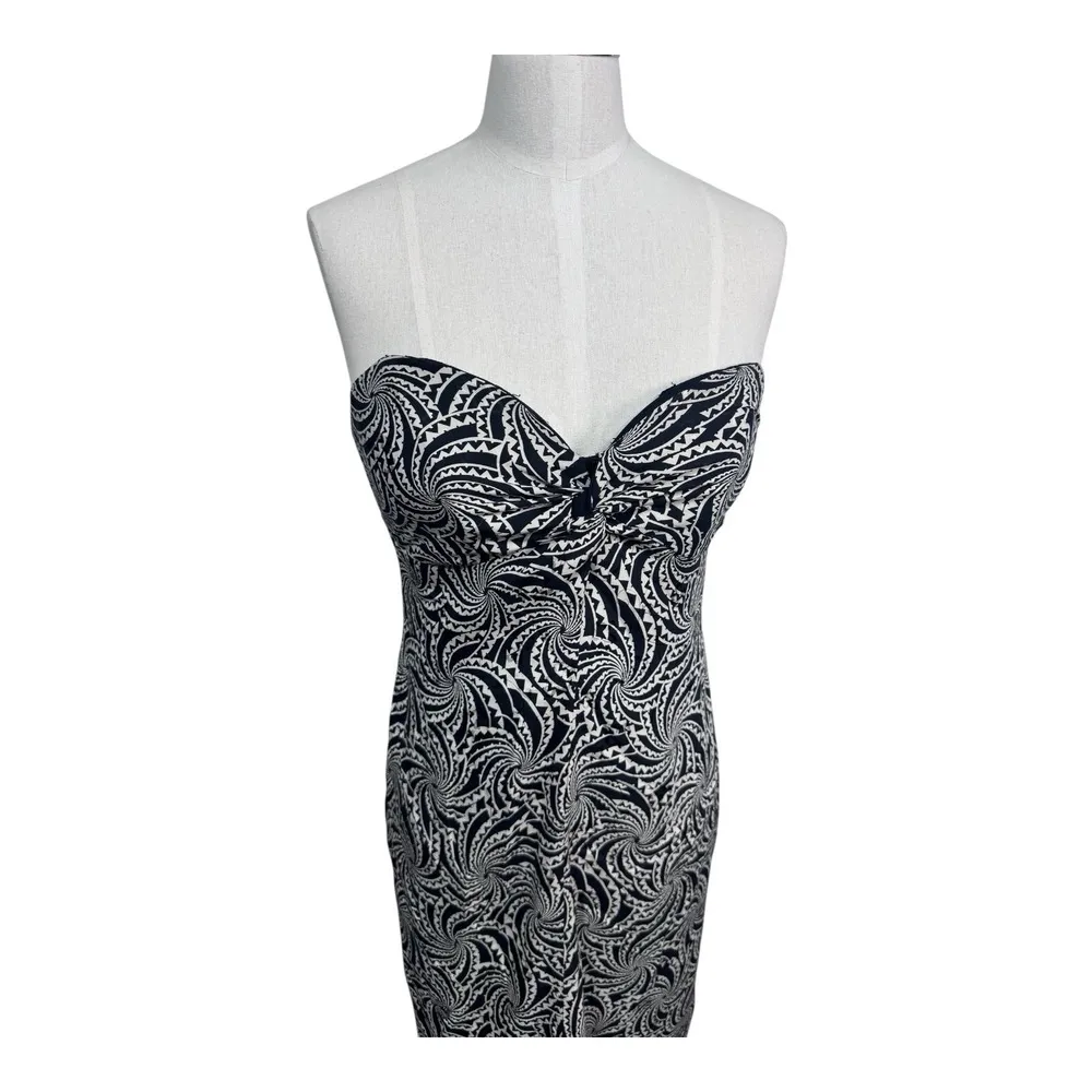 Nicole Miller Collection Strapless Bodycon Mini Dress Y2K Abstract Print Black 6 - Image 3