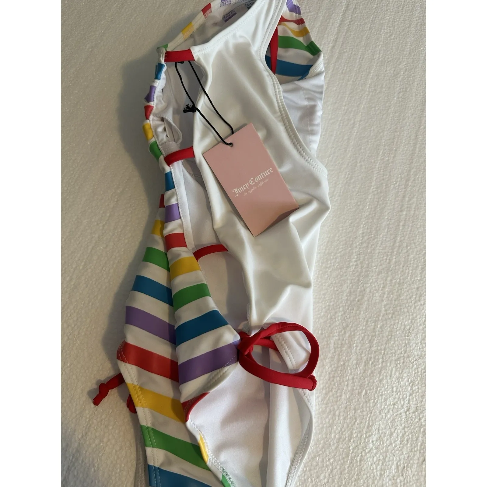 NEW Juicy Couture Swimsuit Rainbow One Piece Medium Women‎ Open Side Strappy - Image 2