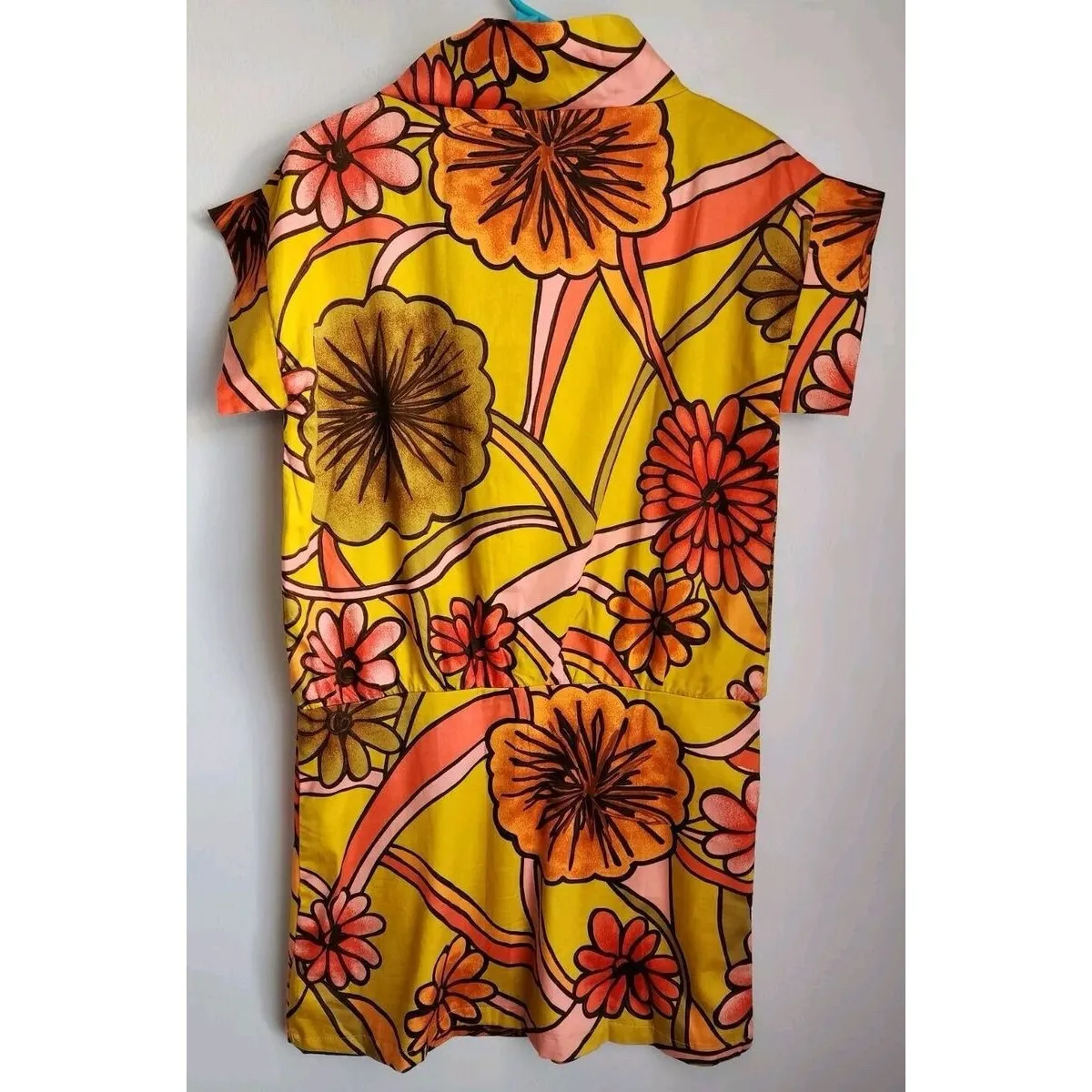 Vintage Jams World Size S Cowl‎ Neck Dress in Laguna Gold 100% Cotton Sateen 90s - Image 3