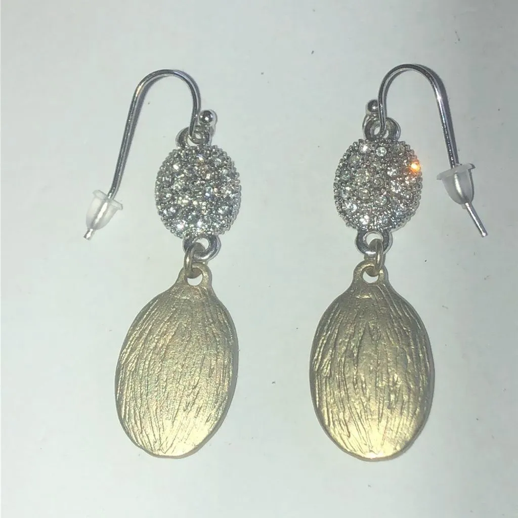 Satin Textured Gold Tone CZ Rhinestone Dangling Boho Cutout Pierced Earrings - Image 6