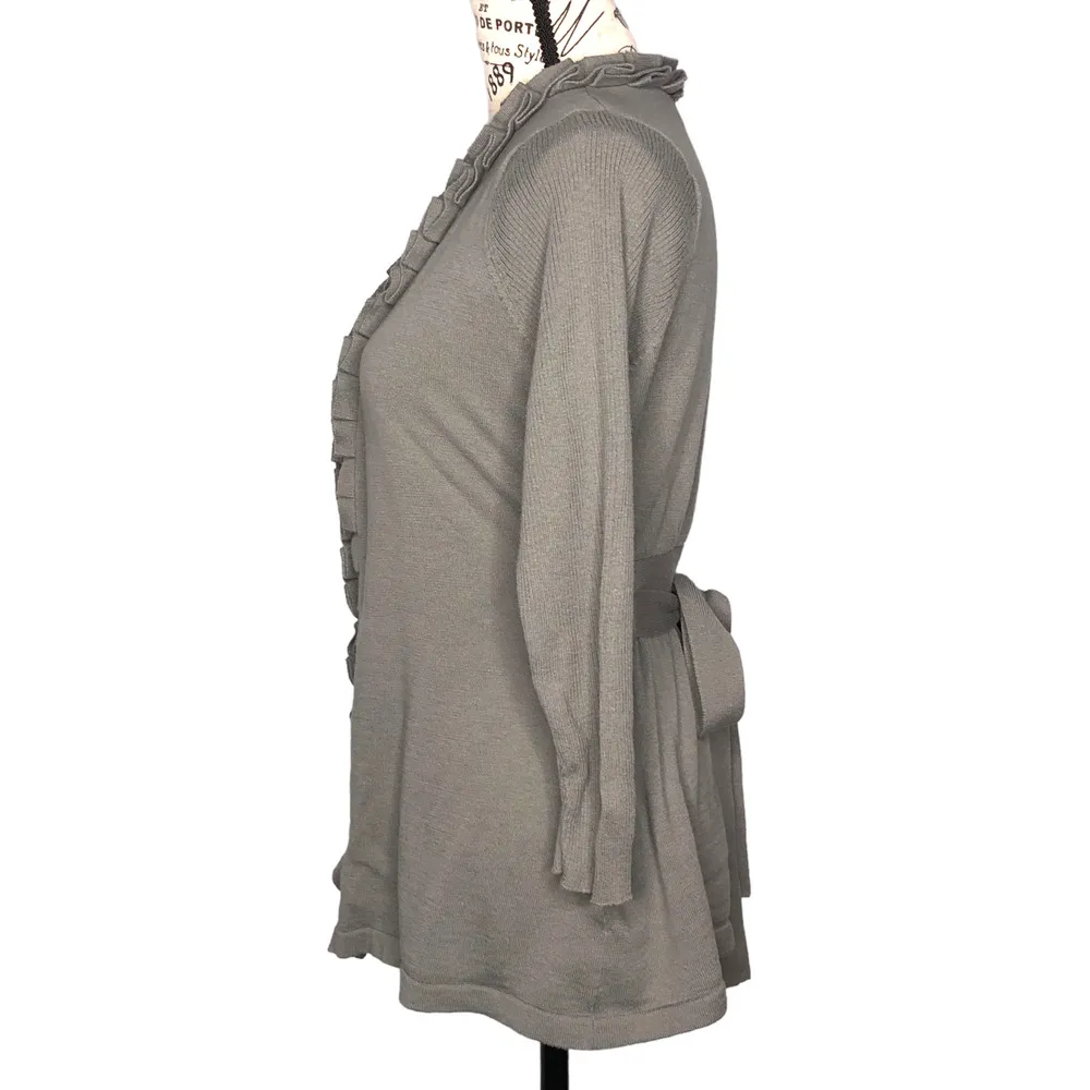 The Limited MEDIUM Gray Open Front Ribbon Detail Ribbed Arm Tie Cardigan - Image 95