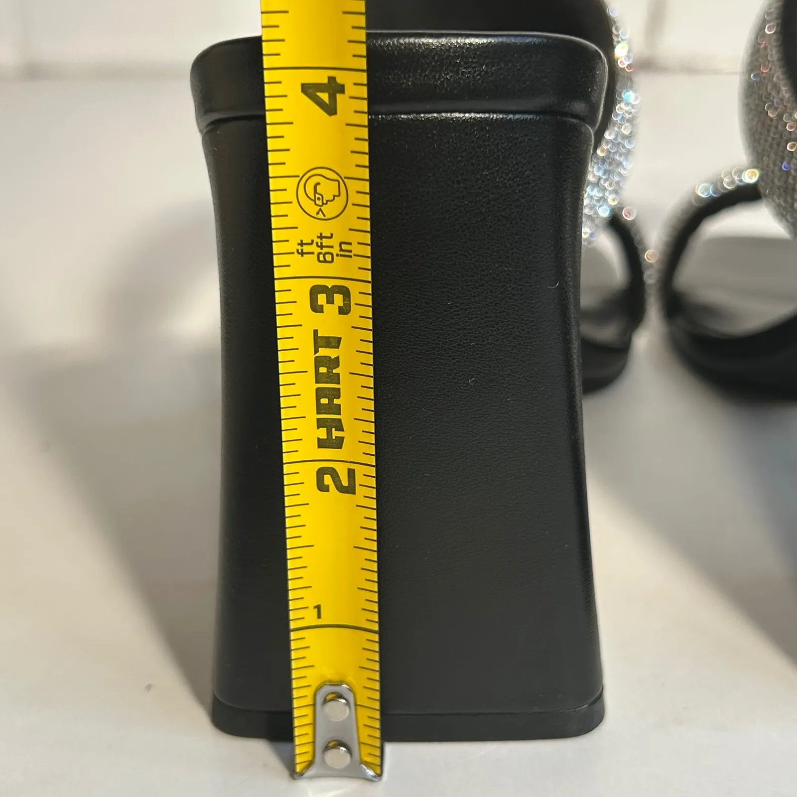 Open Edit Womens Black Rhinestone Double Strap Block Heel Slide Sandals 8.5M - Image 2