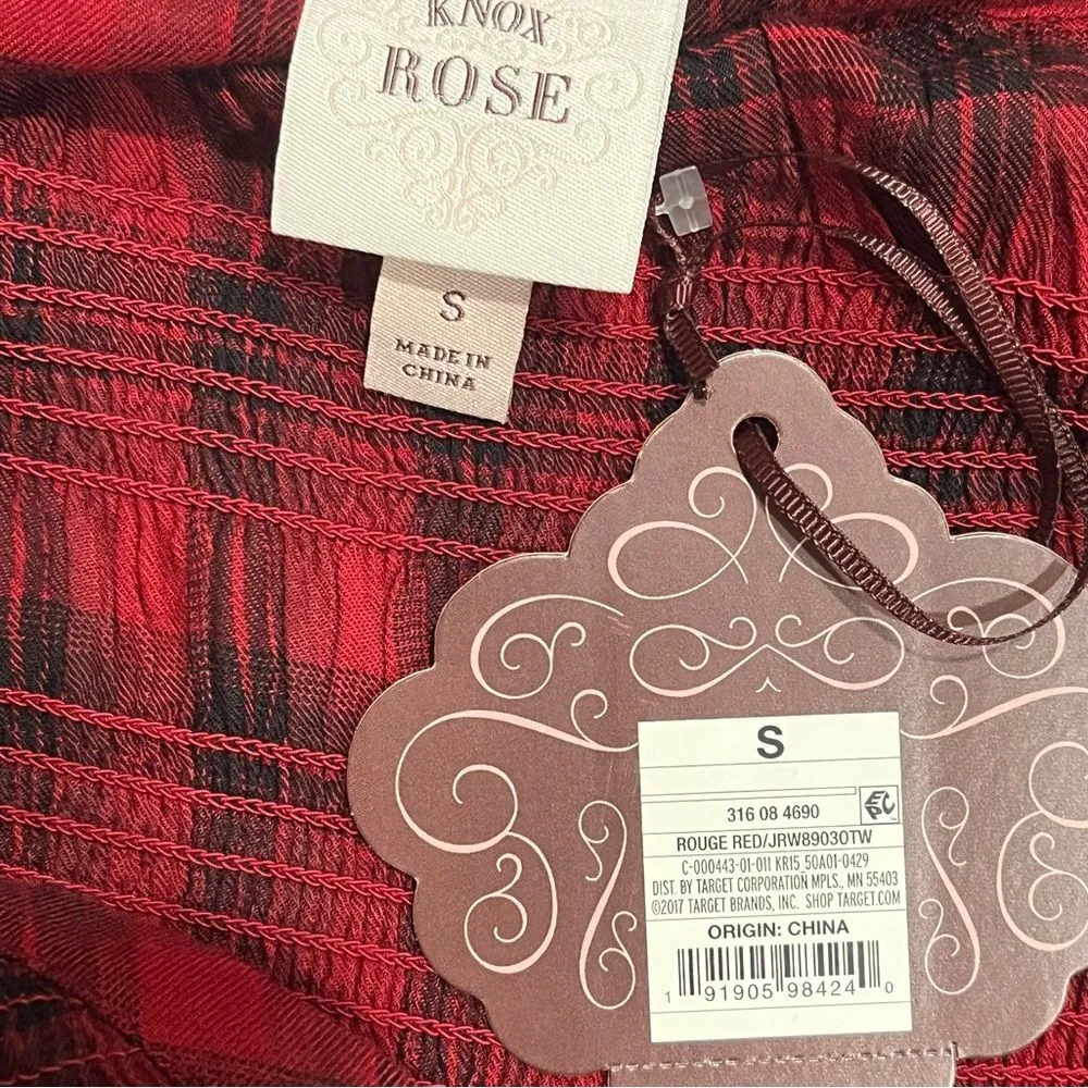 NWT Knox Rose Red Plaid Long Sleeve Smocked Button-Front Top Size Small - Image 6