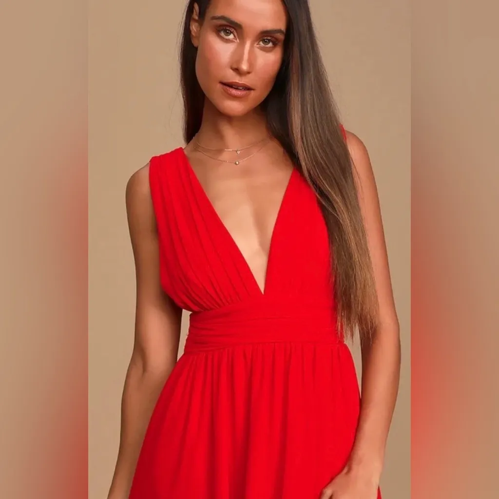 Lulus Heavenly Hues Red Maxi Dress in chiffon material New With Tags - Image 4