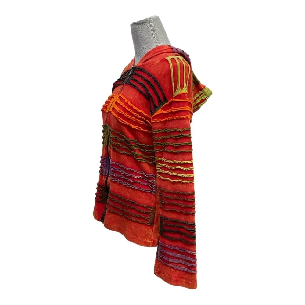 India Boutique Multi Color Women’s size M/L front zipper Rust hoodie Jacket Orange Size M - Image 2