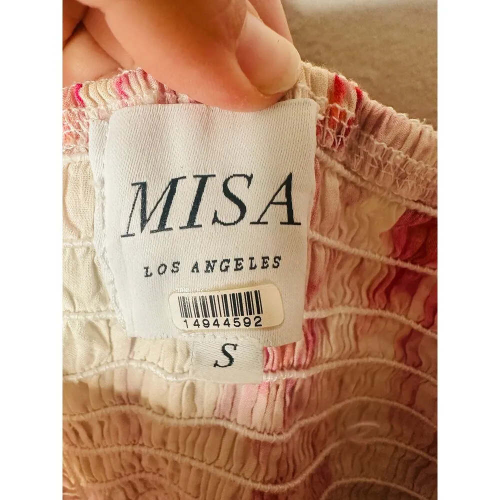 MISA Los Angeles Pink Floral Dima Shirred Ruffled Mini Dress Size Small - Image 7