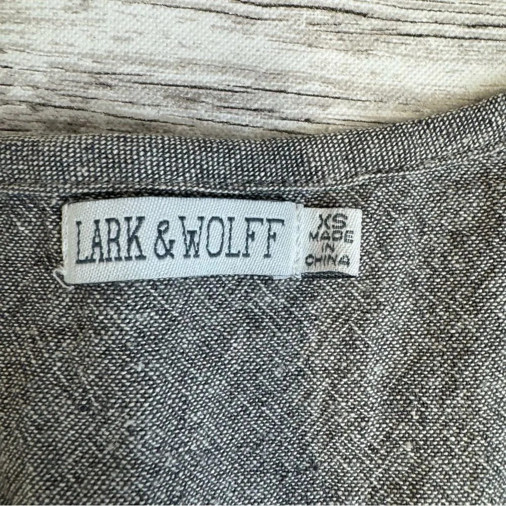 Lark & Wolff Women's Full Button Front Dress Grey Gray XS Extra Small Linen Mini Brown - Image 6