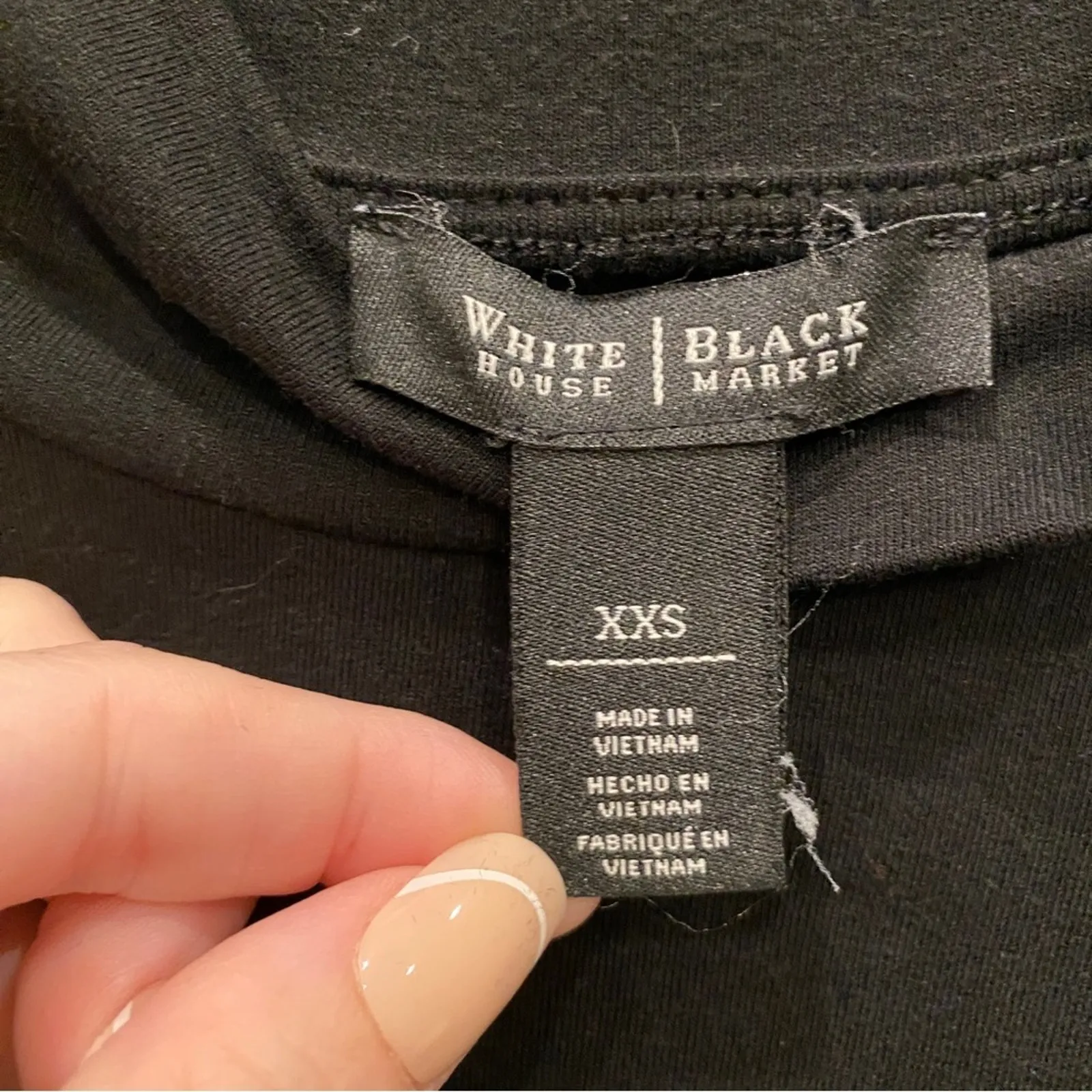 WHBM Black High Mock Neck Blouse Short-sleeved Shirt Top Gold Stud accents XXS - Image 5