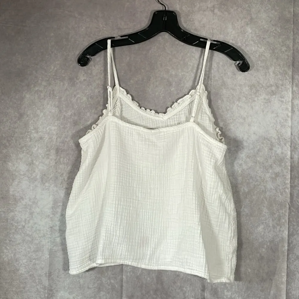 A.N.A White Cropped Ruffle Spaghetti Strap Tank Top | Size L - Image 7