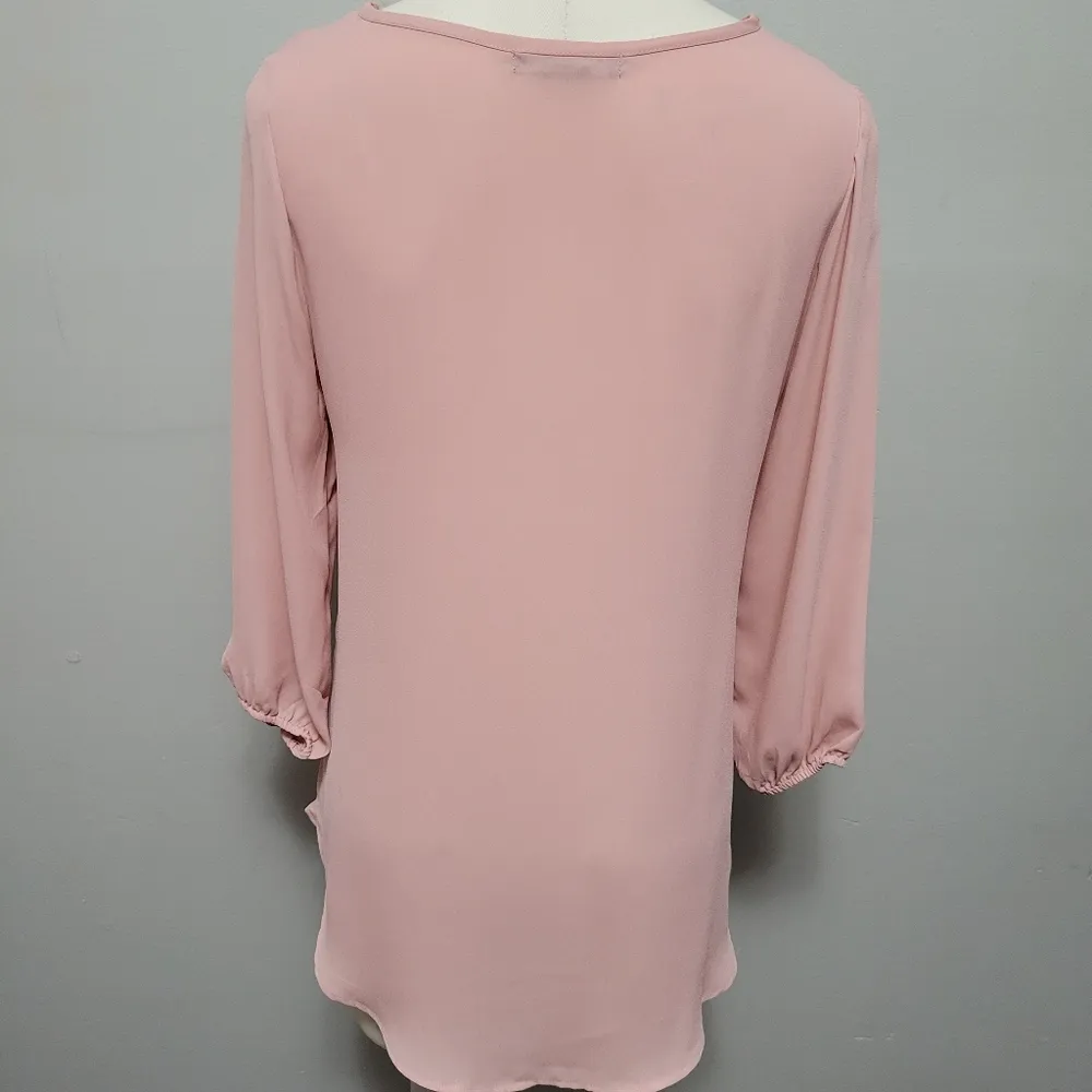 American Dream pink chiffon bubble sleeve blouse size small - Image 5