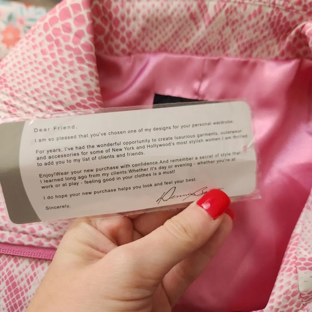 Dennis By Dennis Basso Pink Snakeskin Full Zip Rainjacket Long Sleeve Small NWT - Image 14