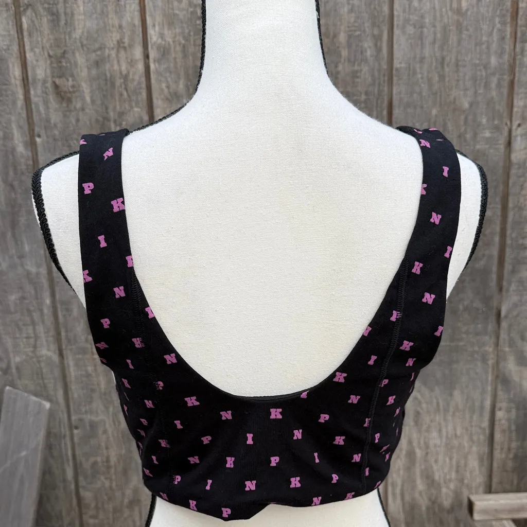 PINK Victoria's Secret PINK
ALL-DAY COTTON SCOOP SPORTS BRA XXL PINK BLACK LOGO - Image 3