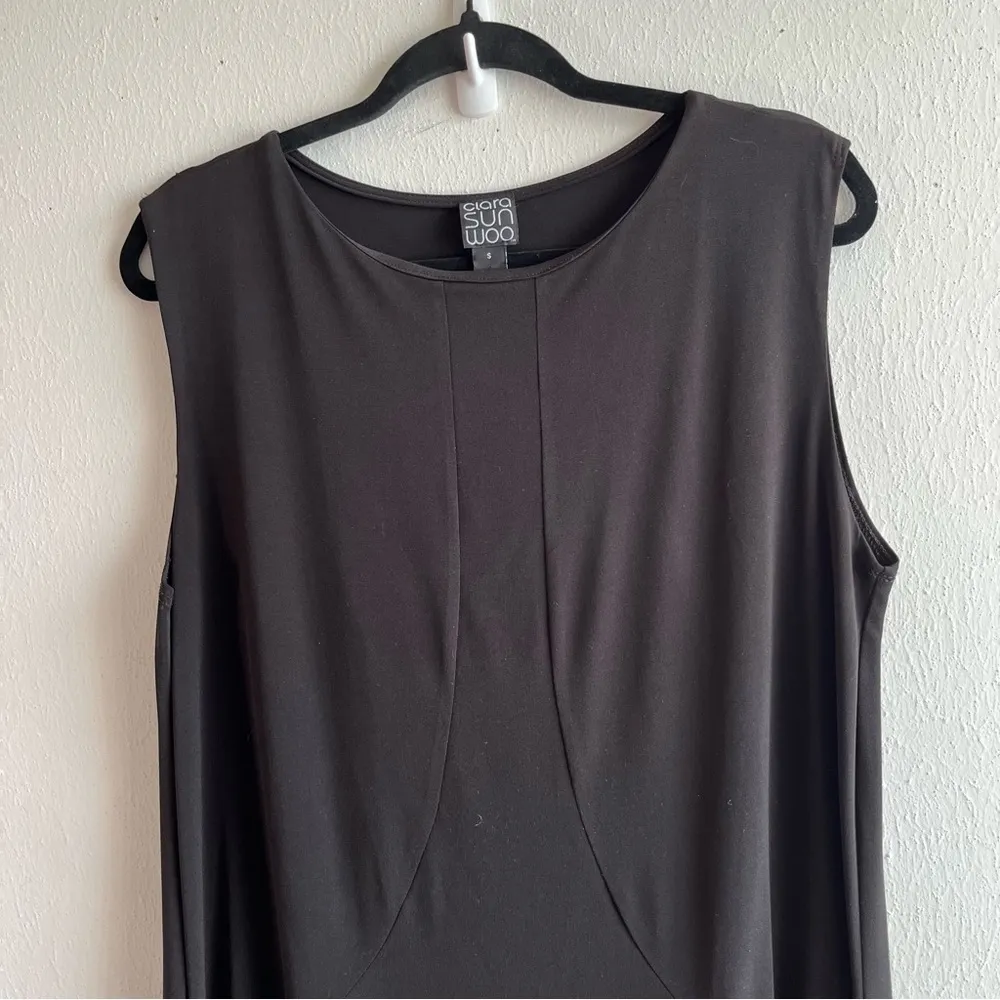 Clara Sun Woo Dress Black Sleeveless Slinky Knit Shift Sz S EUC Travel Friendly - Image 2