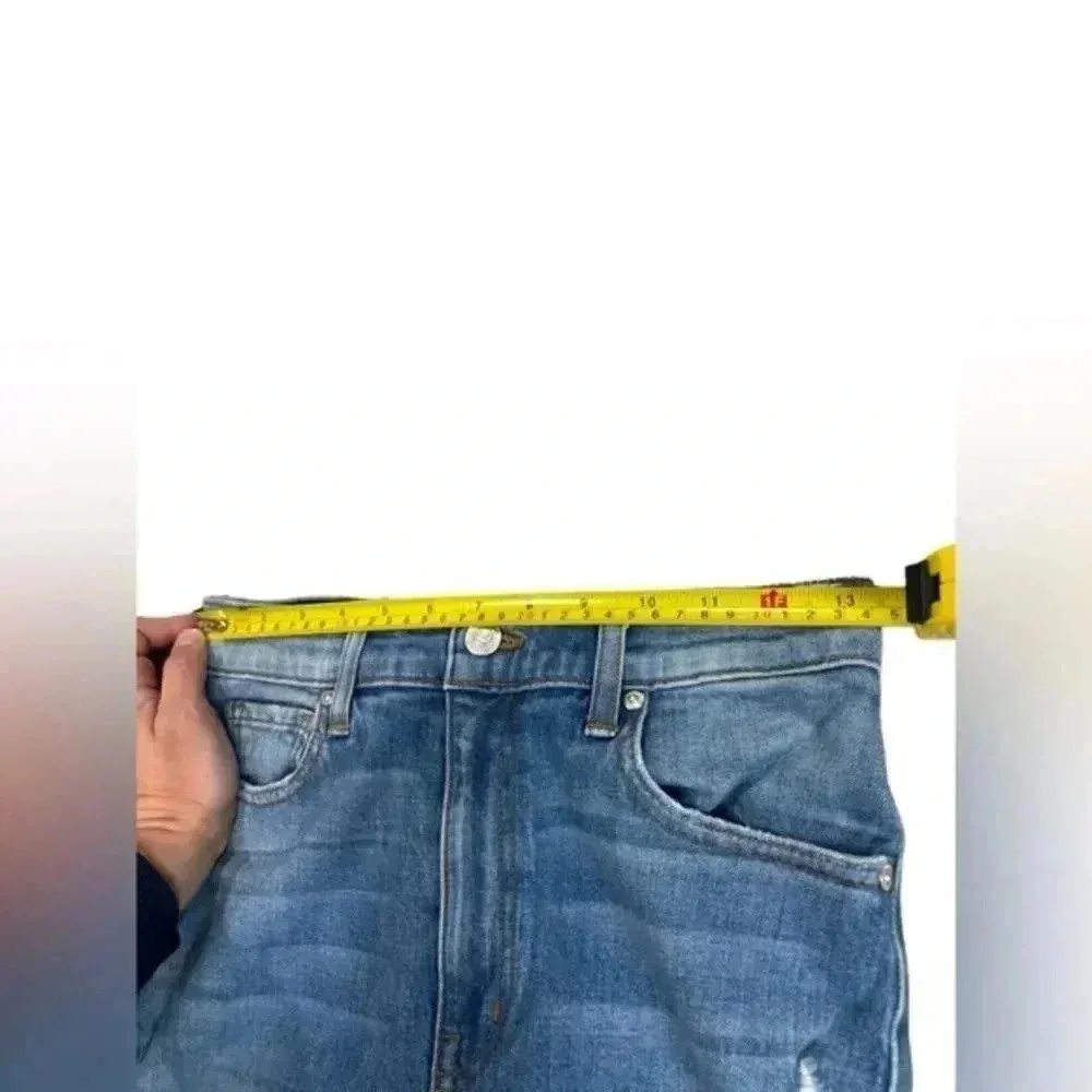 REVICE Denim High Rise Crop‎ Mom Blue Jeans Distressed Light Wash Women's 28 USA - Image 9